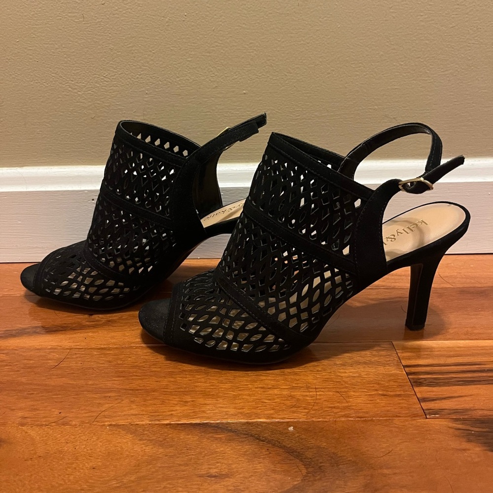 Kelly & Katie black micro suede heels